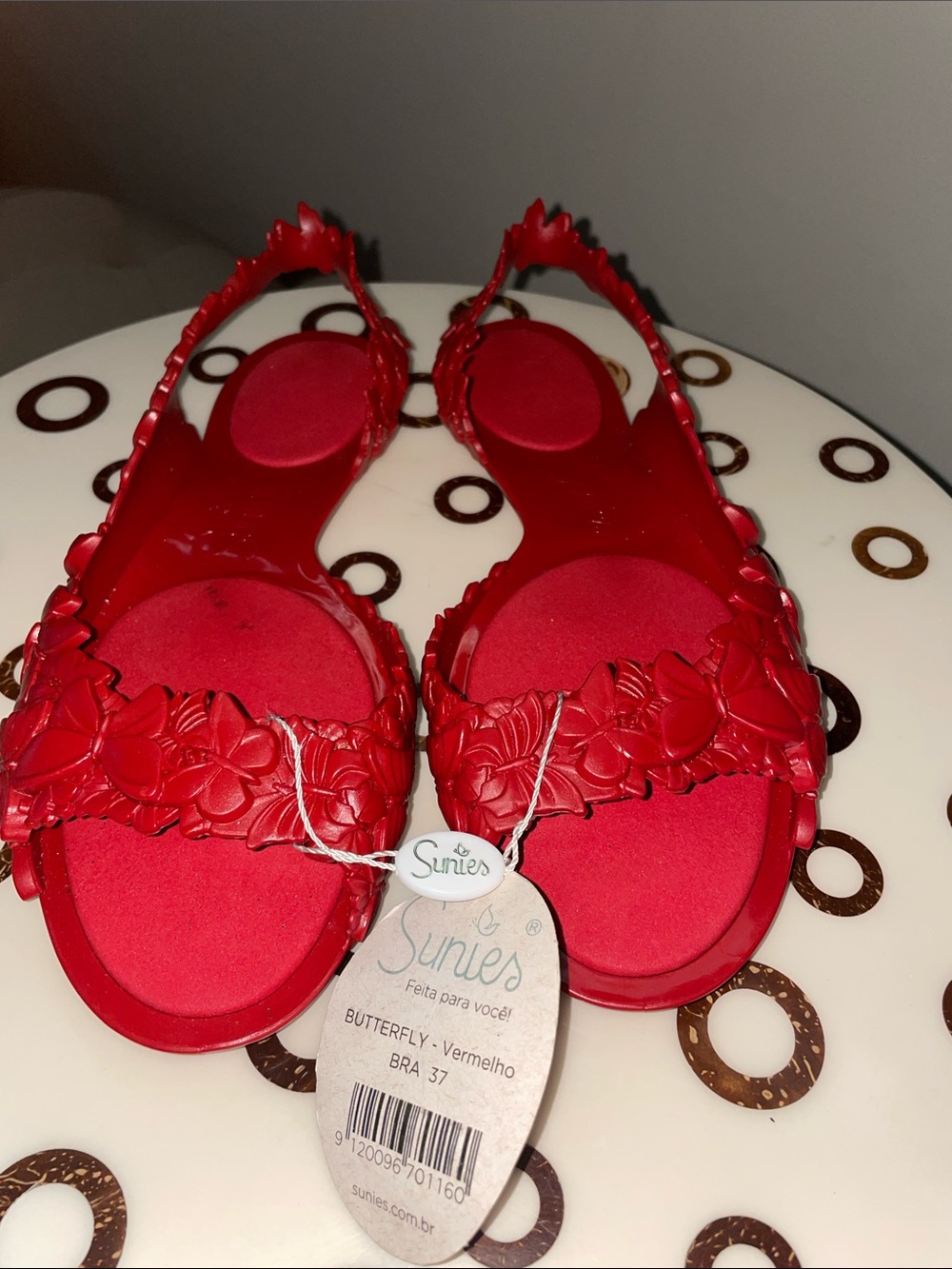 New Sunies Butterfly Red Floral Jelly Sandals Women’s Size 8.5